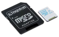 Kingston 64GB microSDXC Class 10 Action Camera UHS-I U3 Card with SD Adapter - SDCAC/64GB