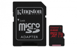 Kingston 64GB microSDXC UHS-I Class 3 (V30) Canvas React with SD Adapter - SDCR/64GB